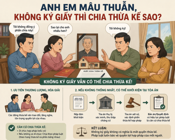 Anh em mâu thuẫn, không ký giấy thì chia thừa kế sao?