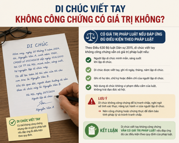 Di chúc viết tay không công chứng có giá trị không?