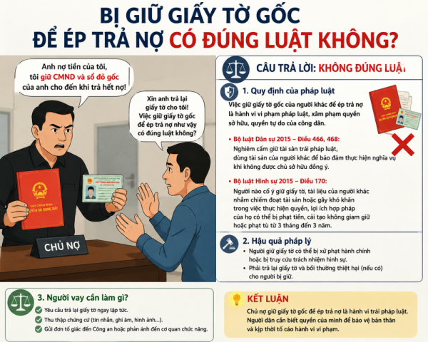 Bị giữ giấy tờ gốc để ép trả nợ có đúng luật không?