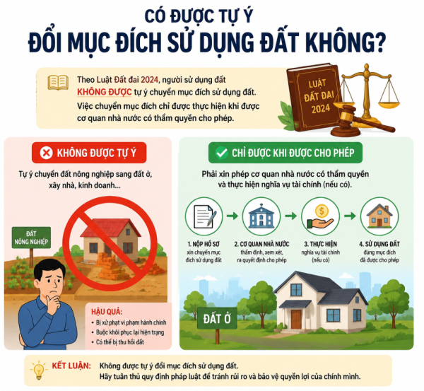 Có được tự ý đổi mục đích sử dụng đất không?