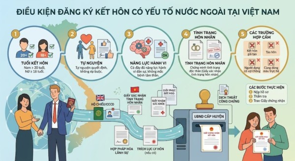 Kết hôn có yếu tố nước ngoài cần đáp ứng điều kiện gì?